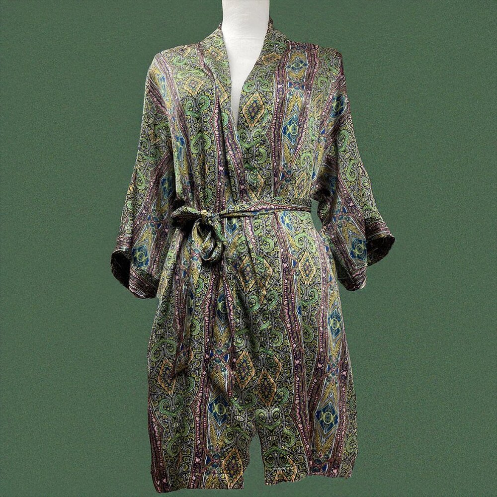 Victorias Secret XS Silky Satin Robe Cover-up Boho Kimono Style